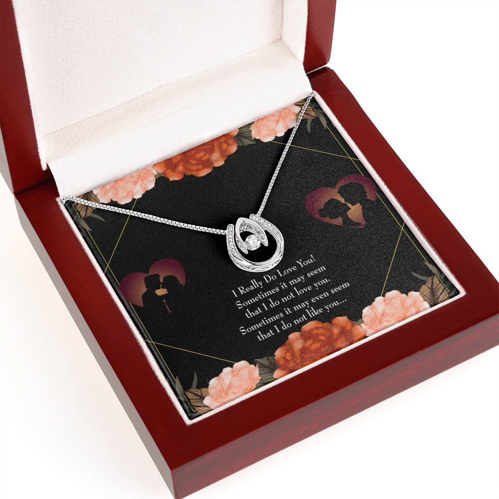 To My Girlfriend I Really Love You Lucky Horseshoe Necklace Message Card 14k w CZ Crystals-Express Your Love Gifts