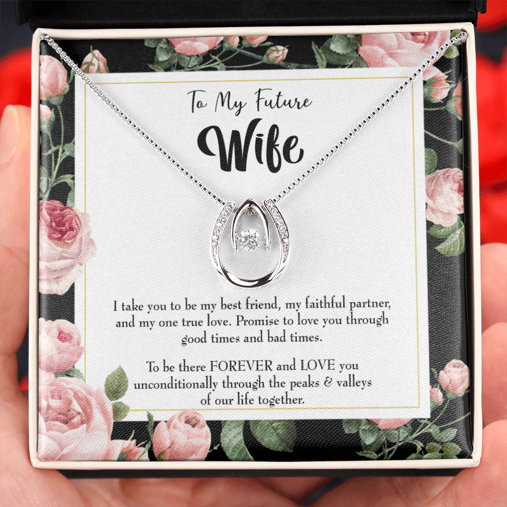 To My Girlfriend I take You Lucky Horseshoe Necklace Message Card 14k w CZ Crystals-Express Your Love Gifts