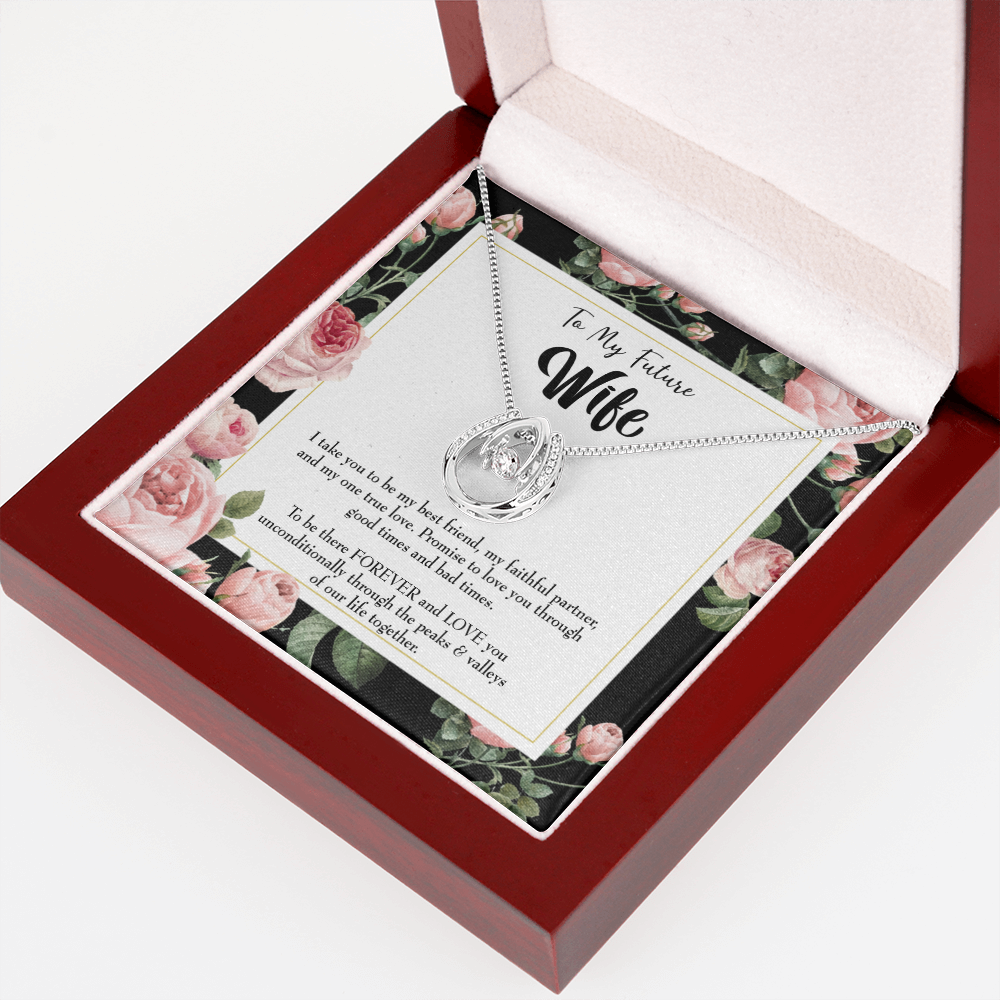 To My Girlfriend I take You Lucky Horseshoe Necklace Message Card 14k w CZ Crystals-Express Your Love Gifts
