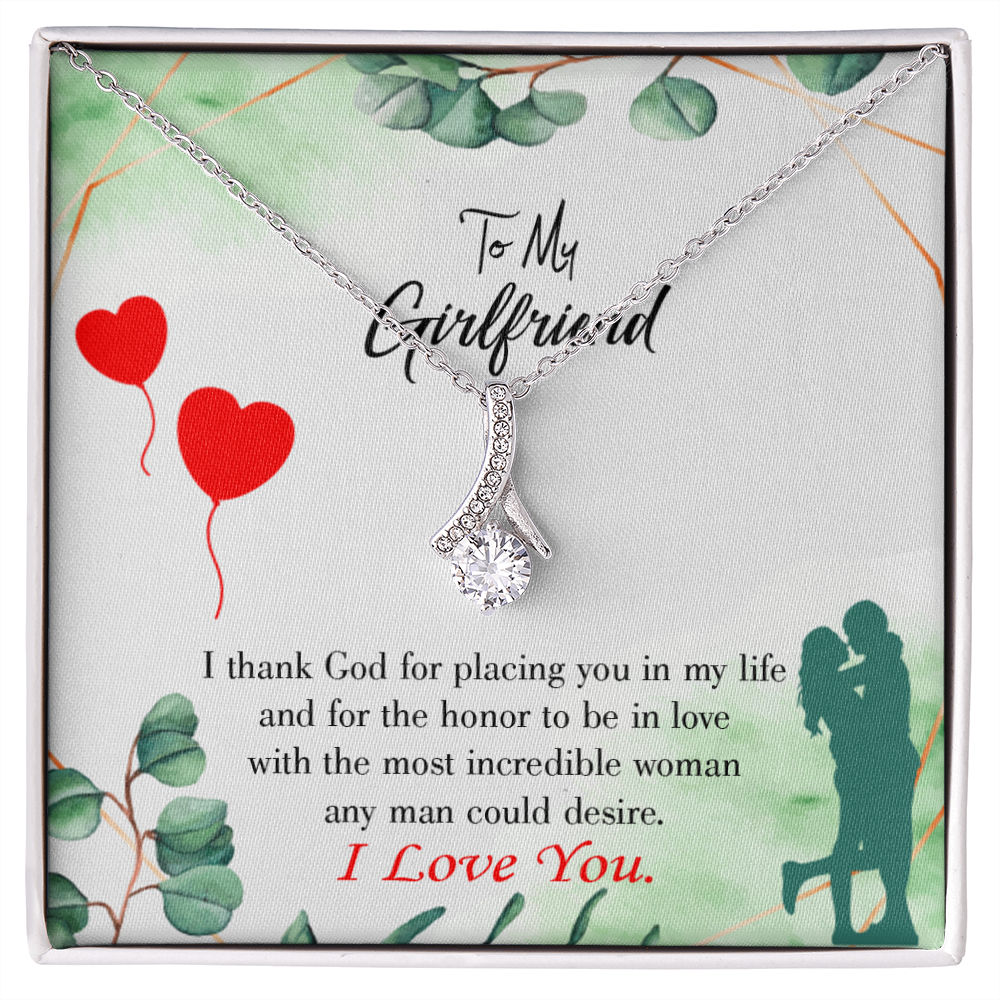 To My Girlfriend I Thank God Alluring Ribbon Necklace Message Card-Express Your Love Gifts