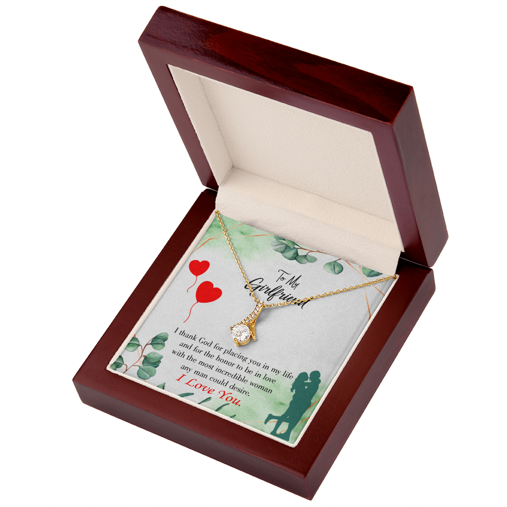 To My Girlfriend I Thank God Alluring Ribbon Necklace Message Card-Express Your Love Gifts