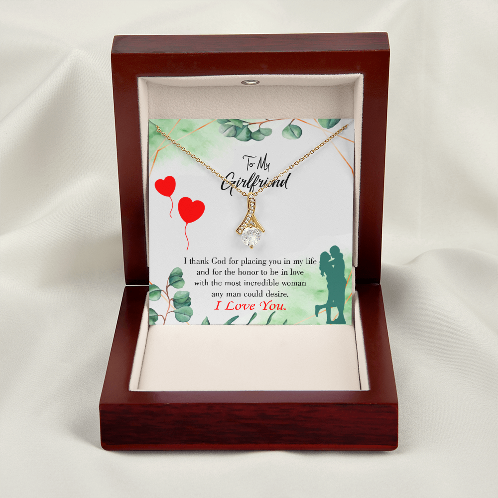 To My Girlfriend I Thank God Alluring Ribbon Necklace Message Card-Express Your Love Gifts