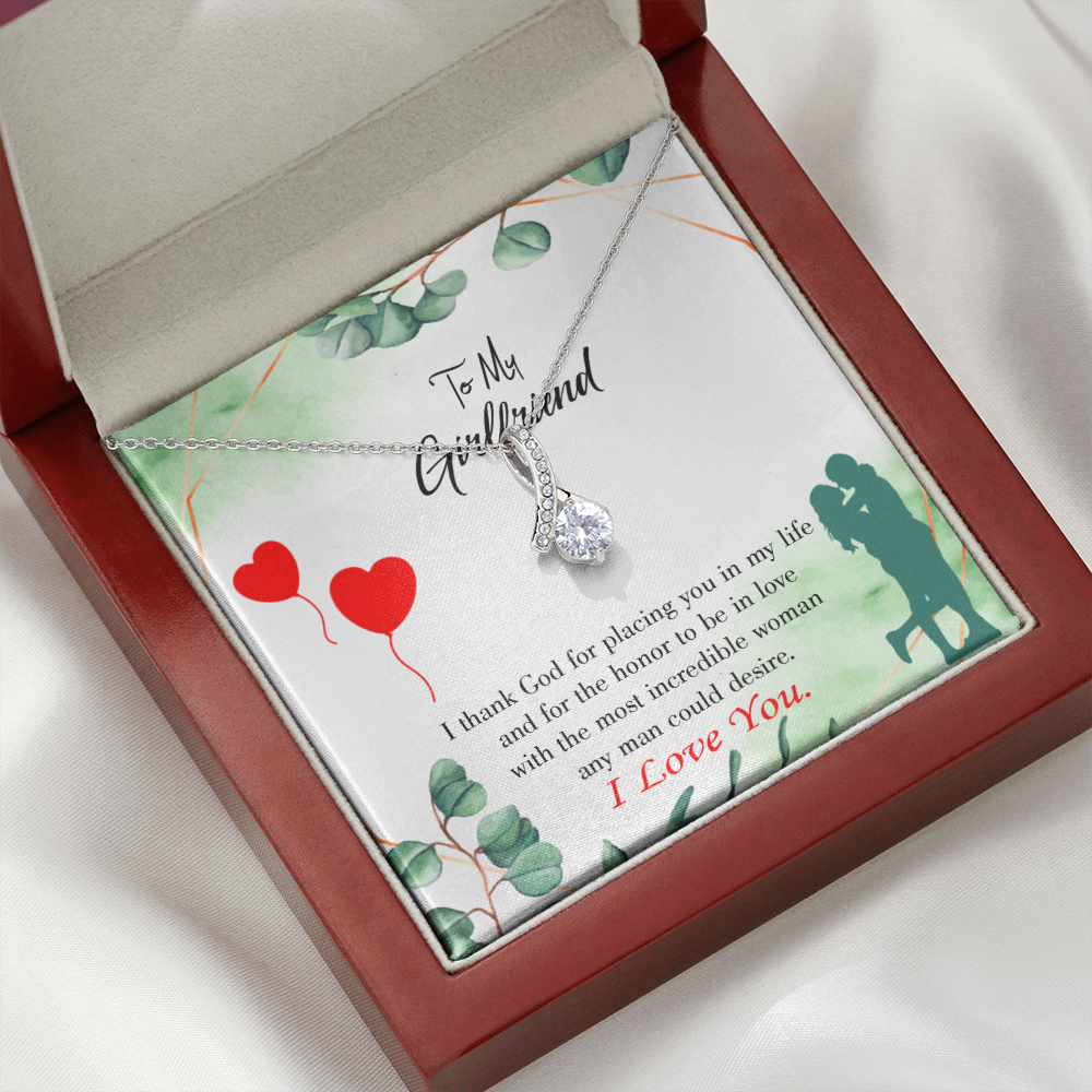 To My Girlfriend I Thank God Alluring Ribbon Necklace Message Card-Express Your Love Gifts