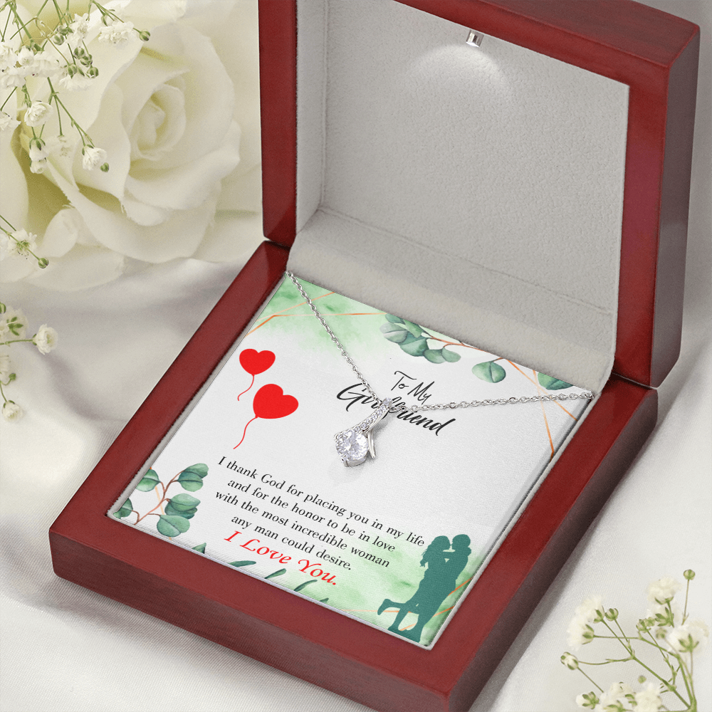 To My Girlfriend I Thank God Alluring Ribbon Necklace Message Card-Express Your Love Gifts