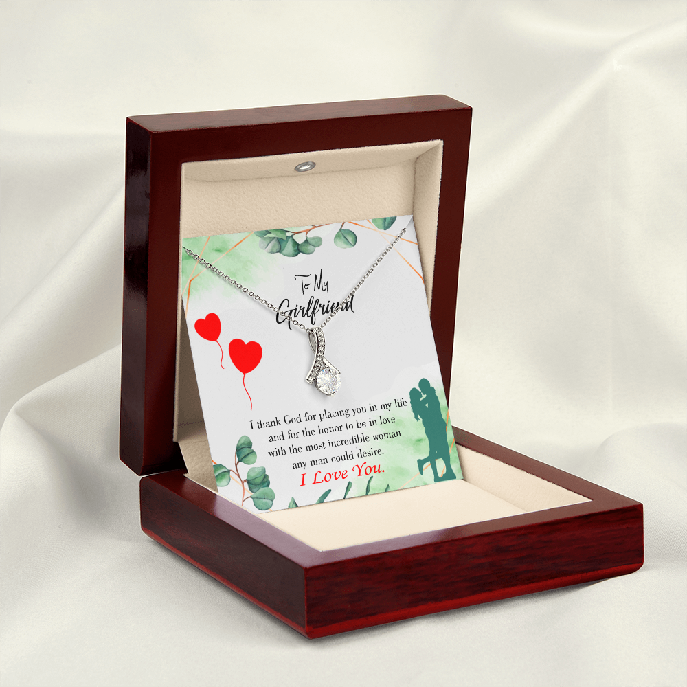 To My Girlfriend I Thank God Alluring Ribbon Necklace Message Card-Express Your Love Gifts