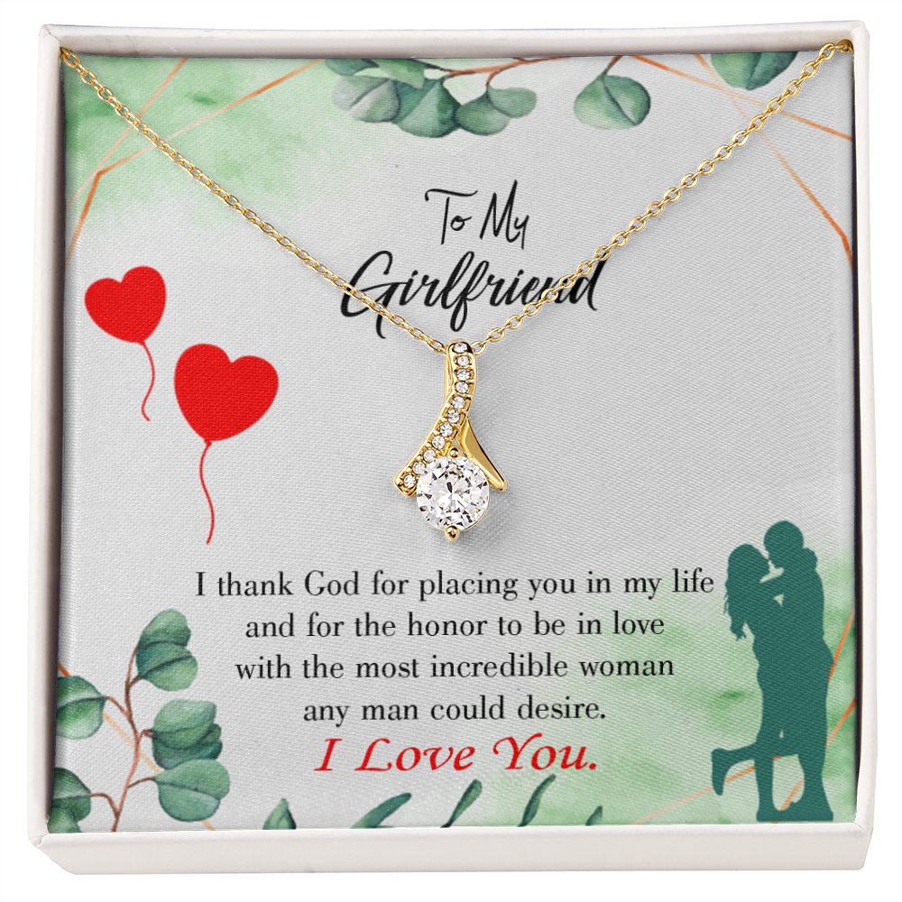 To My Girlfriend I Thank God Alluring Ribbon Necklace Message Card-Express Your Love Gifts