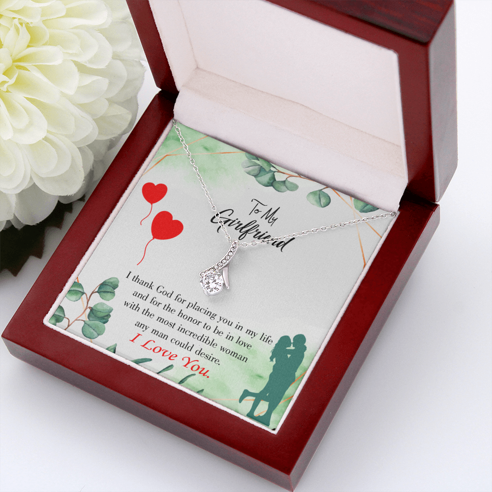 To My Girlfriend I Thank God Alluring Ribbon Necklace Message Card-Express Your Love Gifts