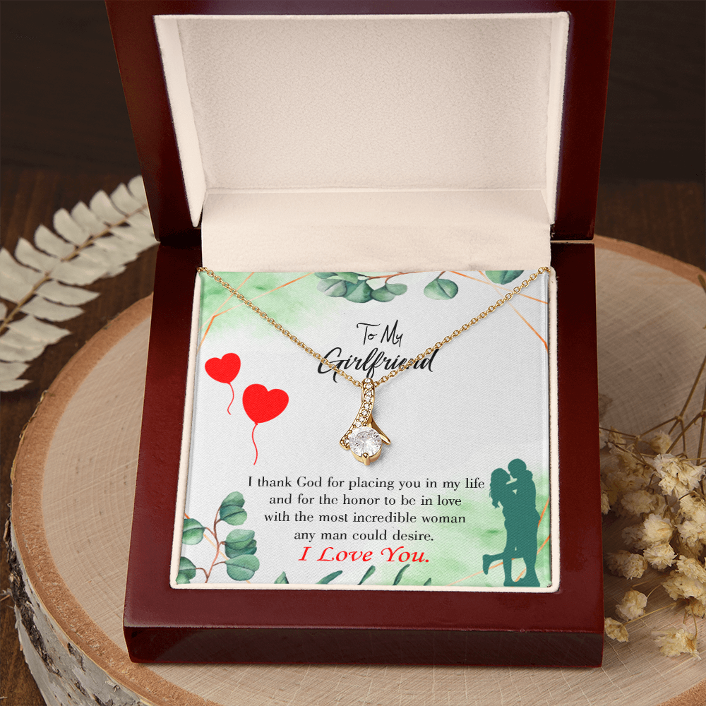 To My Girlfriend I Thank God Alluring Ribbon Necklace Message Card-Express Your Love Gifts