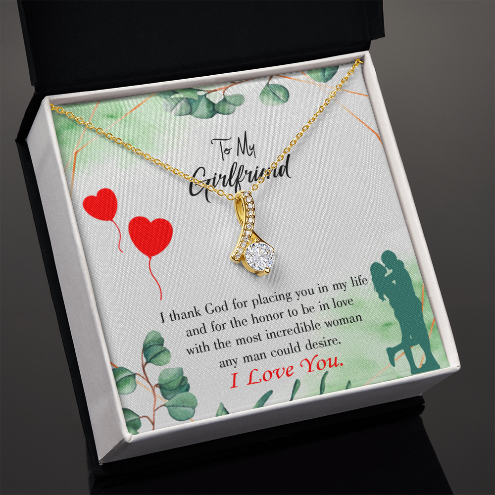 To My Girlfriend I Thank God Alluring Ribbon Necklace Message Card-Express Your Love Gifts
