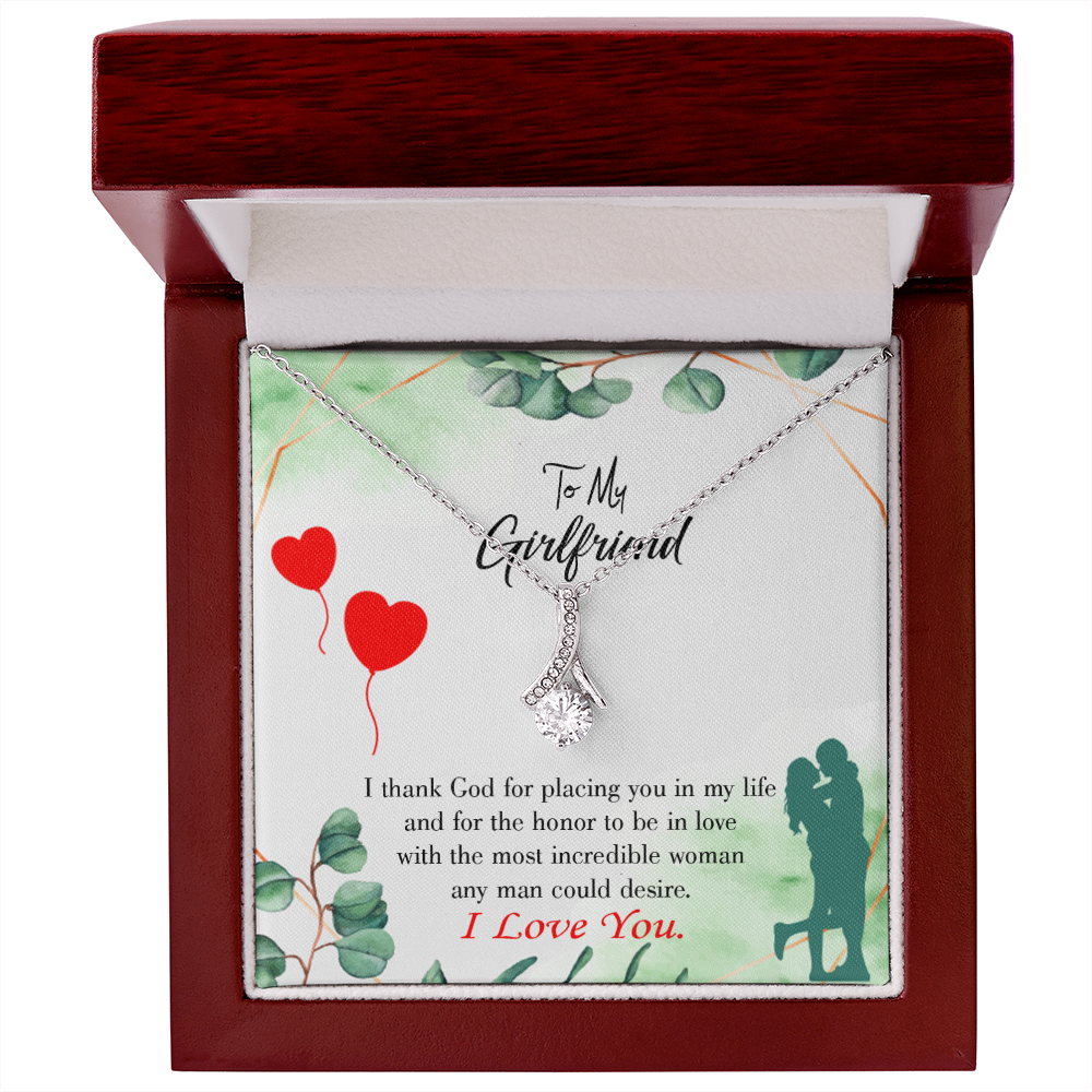 To My Girlfriend I Thank God Alluring Ribbon Necklace Message Card-Express Your Love Gifts