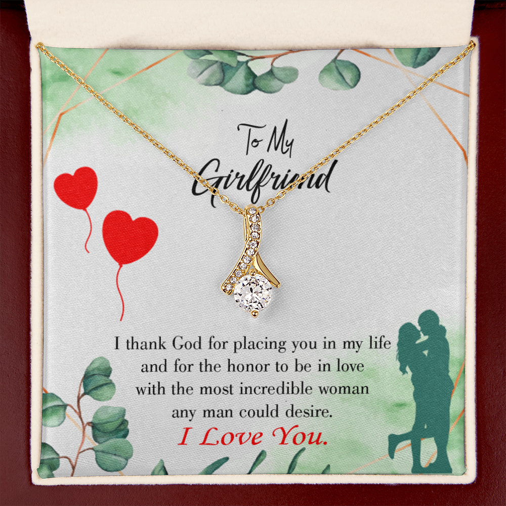To My Girlfriend I Thank God Alluring Ribbon Necklace Message Card-Express Your Love Gifts