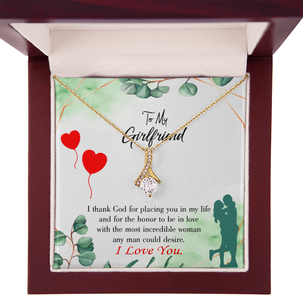 To My Girlfriend I Thank God Alluring Ribbon Necklace Message Card-Express Your Love Gifts