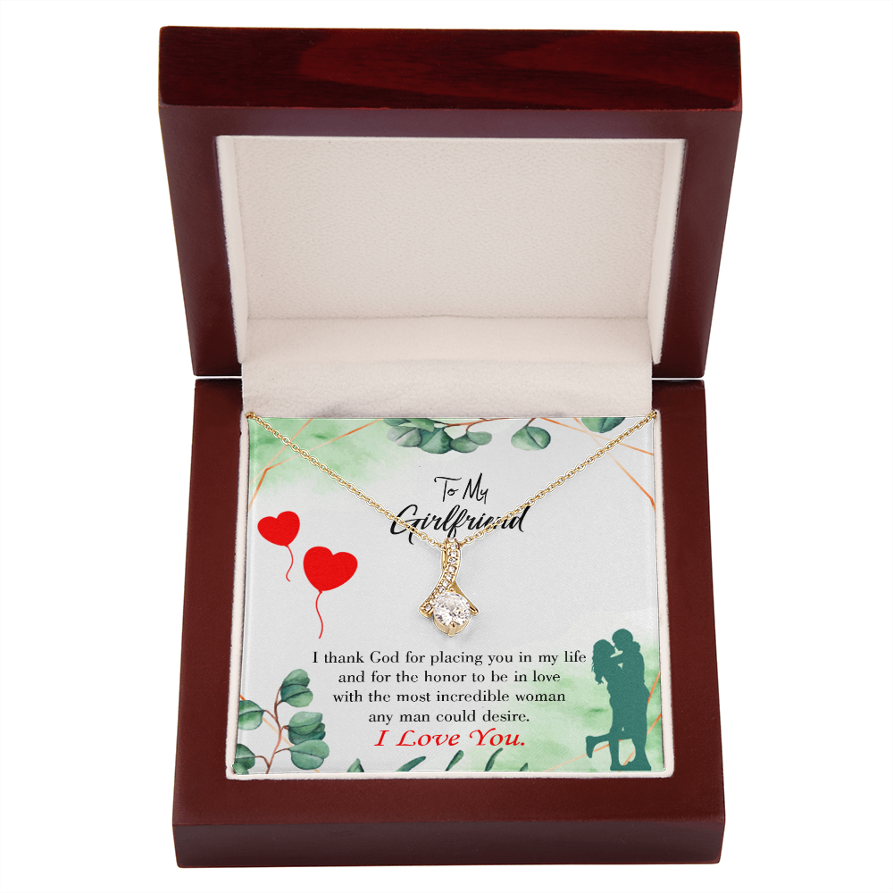 To My Girlfriend I Thank God Alluring Ribbon Necklace Message Card-Express Your Love Gifts