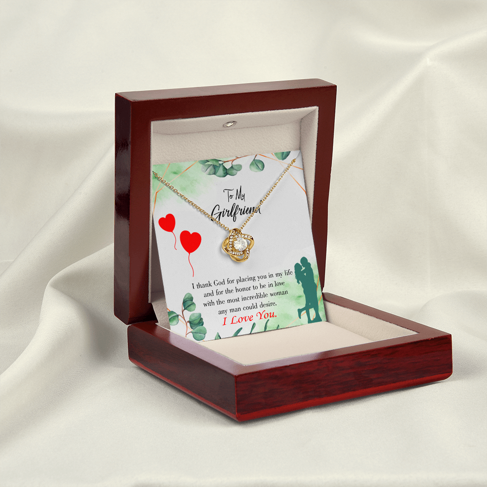 To My Girlfriend I Thank God Infinity Knot Necklace Message Card-Express Your Love Gifts
