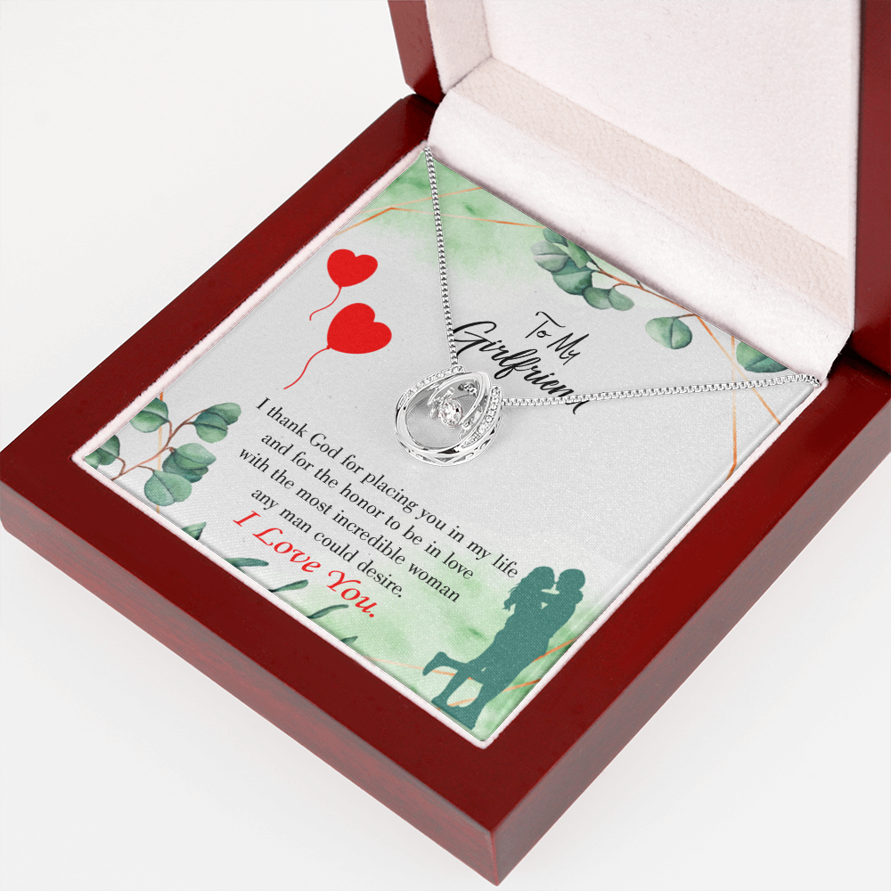 To My Girlfriend I Thank God Lucky Horseshoe Necklace Message Card 14k w CZ Crystals-Express Your Love Gifts