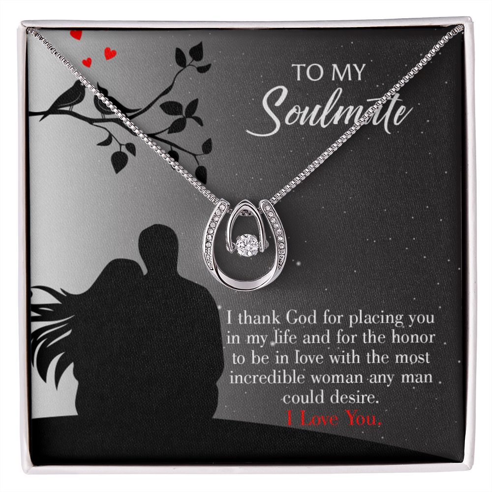 To My Girlfriend Incredible Woman Lucky Horseshoe Necklace Message Card 14k w CZ Crystals-Express Your Love Gifts