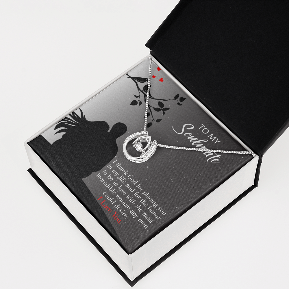 To My Girlfriend Incredible Woman Lucky Horseshoe Necklace Message Card 14k w CZ Crystals-Express Your Love Gifts