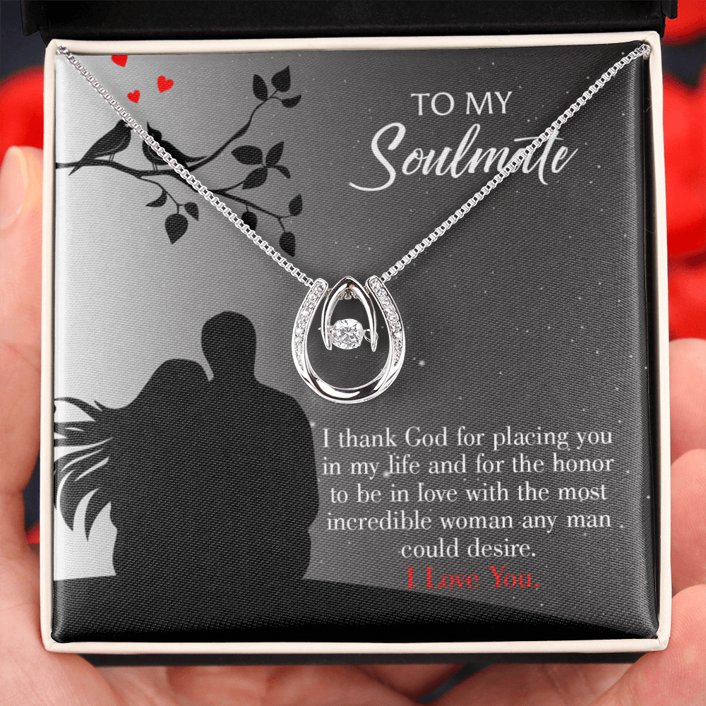 To My Girlfriend Incredible Woman Lucky Horseshoe Necklace Message Card 14k w CZ Crystals-Express Your Love Gifts