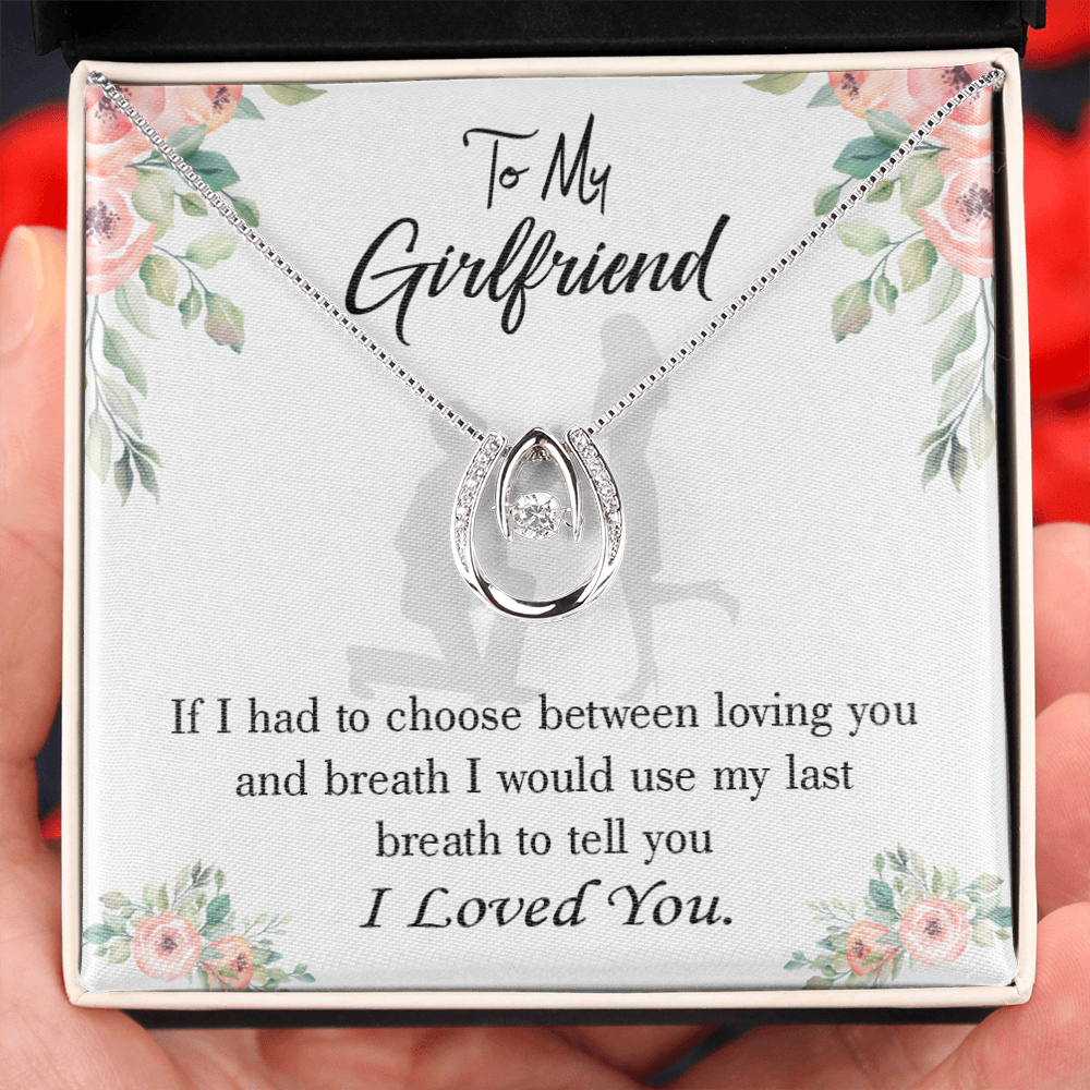 To My Girlfriend Last Breath Lucky Horseshoe Necklace Message Card 14k w CZ Crystals-Express Your Love Gifts