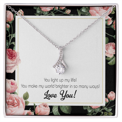 To My Girlfriend Light up my Life Alluring Ribbon Necklace Message Card-Express Your Love Gifts