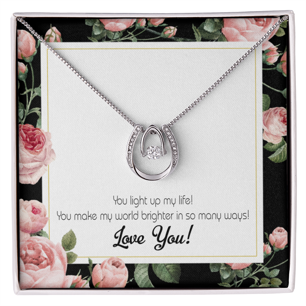 To My Girlfriend Light up my Life Lucky Horseshoe Necklace Message Card 14k w CZ Crystals-Express Your Love Gifts