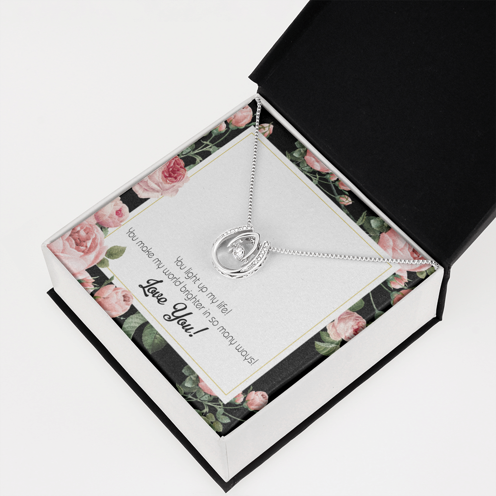 To My Girlfriend Light up my Life Lucky Horseshoe Necklace Message Card 14k w CZ Crystals-Express Your Love Gifts