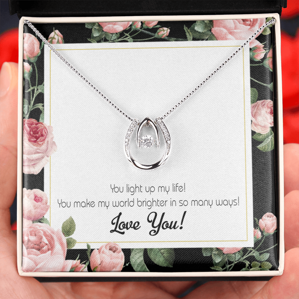 To My Girlfriend Light up my Life Lucky Horseshoe Necklace Message Card 14k w CZ Crystals-Express Your Love Gifts