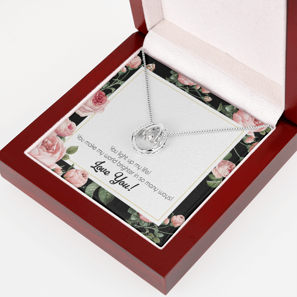 To My Girlfriend Light up my Life Lucky Horseshoe Necklace Message Card 14k w CZ Crystals-Express Your Love Gifts