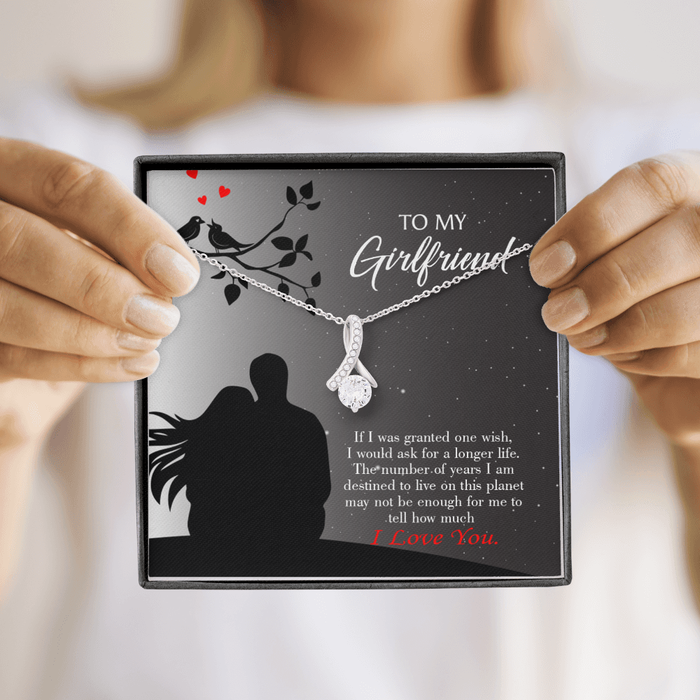 To My Girlfriend Longer Life Alluring Ribbon Necklace Message Card-Express Your Love Gifts
