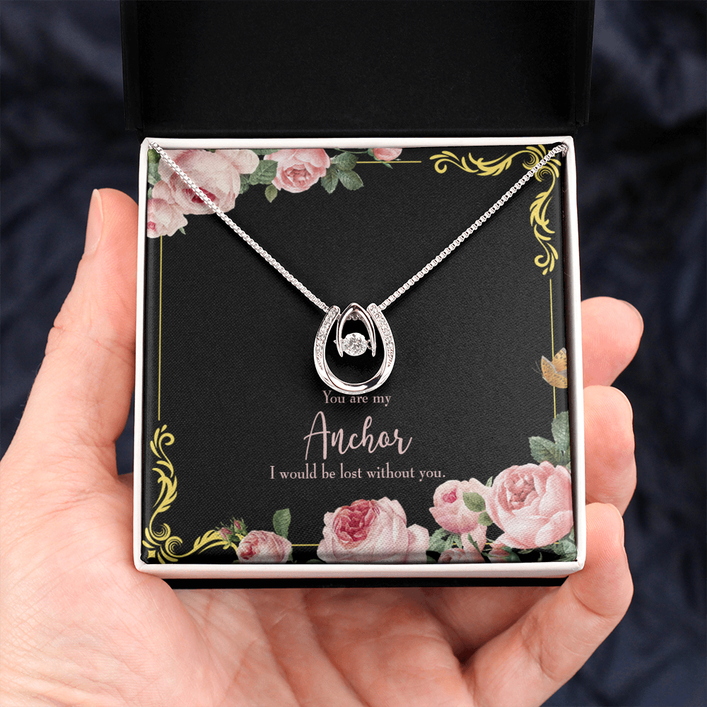 To My Girlfriend Lost Without You Lucky Horseshoe Necklace Message Card 14k w CZ Crystals-Express Your Love Gifts