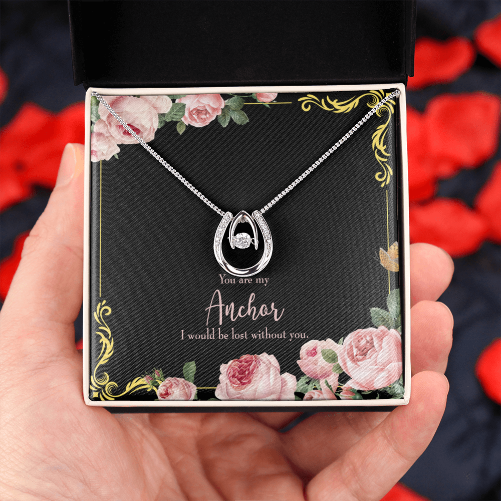 To My Girlfriend Lost Without You Lucky Horseshoe Necklace Message Card 14k w CZ Crystals-Express Your Love Gifts