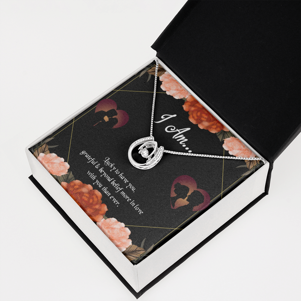 To My Girlfriend Love Gift I am Lucky Horseshoe Necklace Message Card 14k w CZ Crystals-Express Your Love Gifts