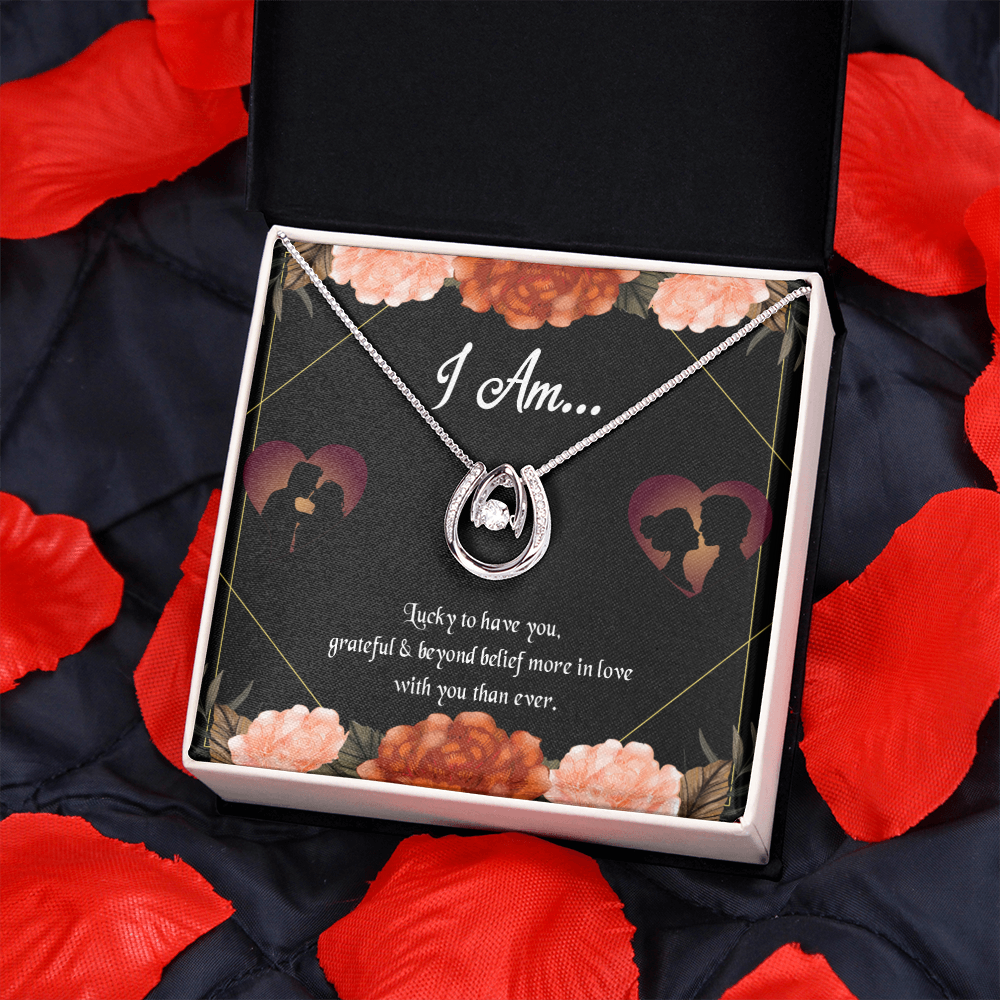 To My Girlfriend Love Gift I am Lucky Horseshoe Necklace Message Card 14k w CZ Crystals-Express Your Love Gifts