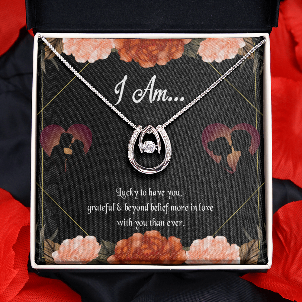 To My Girlfriend Love Gift I am Lucky Horseshoe Necklace Message Card 14k w CZ Crystals-Express Your Love Gifts