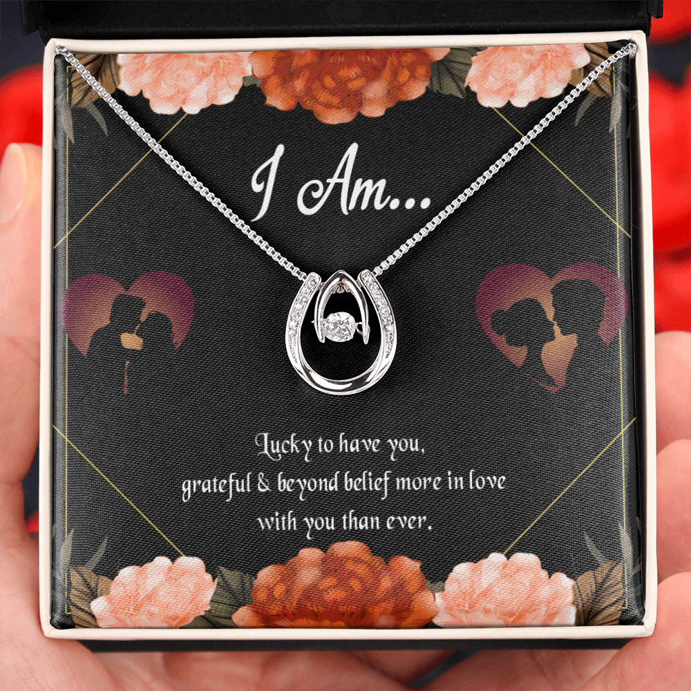 To My Girlfriend Love Gift I am Lucky Horseshoe Necklace Message Card 14k w CZ Crystals-Express Your Love Gifts