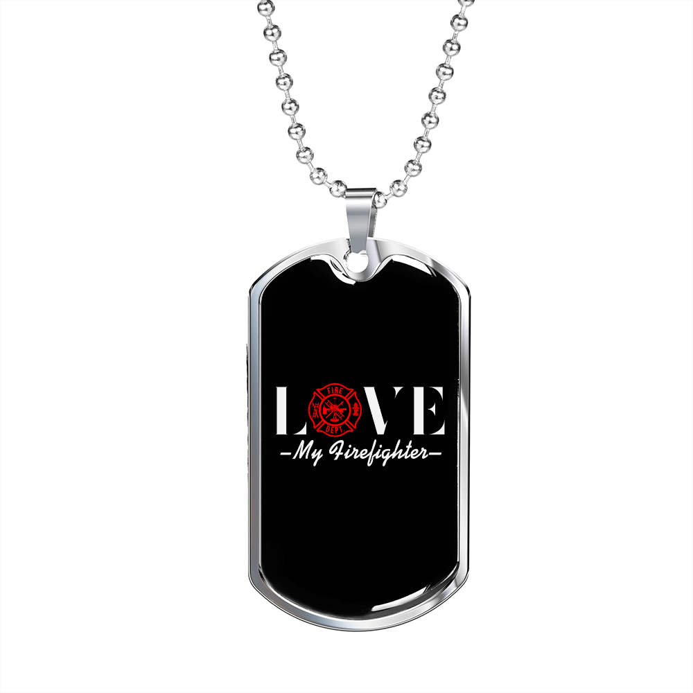To My Girlfriend Love My Firefighter Necklace Stainless Steel or 18k Gold Dog Tag 24" Chain-Express Your Love Gifts