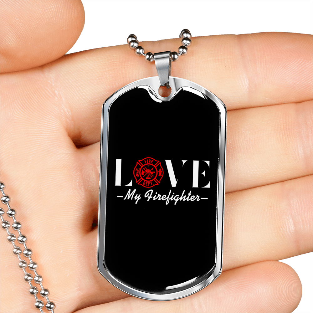 To My Girlfriend Love My Firefighter Necklace Stainless Steel or 18k Gold Dog Tag 24" Chain-Express Your Love Gifts