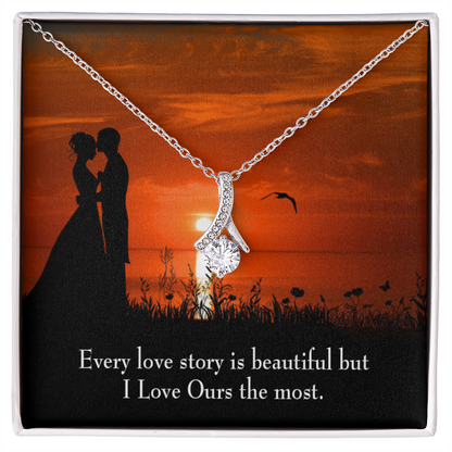 To My Girlfriend Love Our Story Alluring Ribbon Necklace Message Card-Express Your Love Gifts