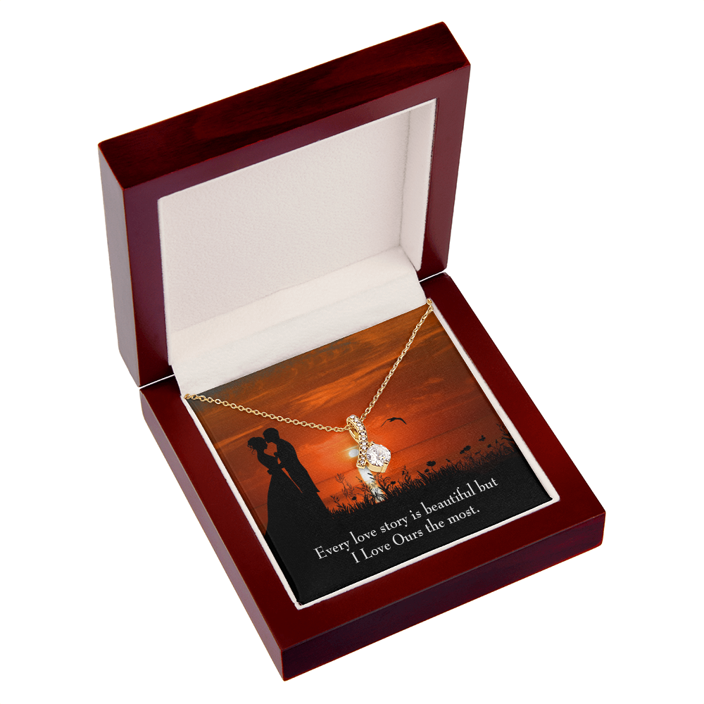 To My Girlfriend Love Our Story Alluring Ribbon Necklace Message Card-Express Your Love Gifts