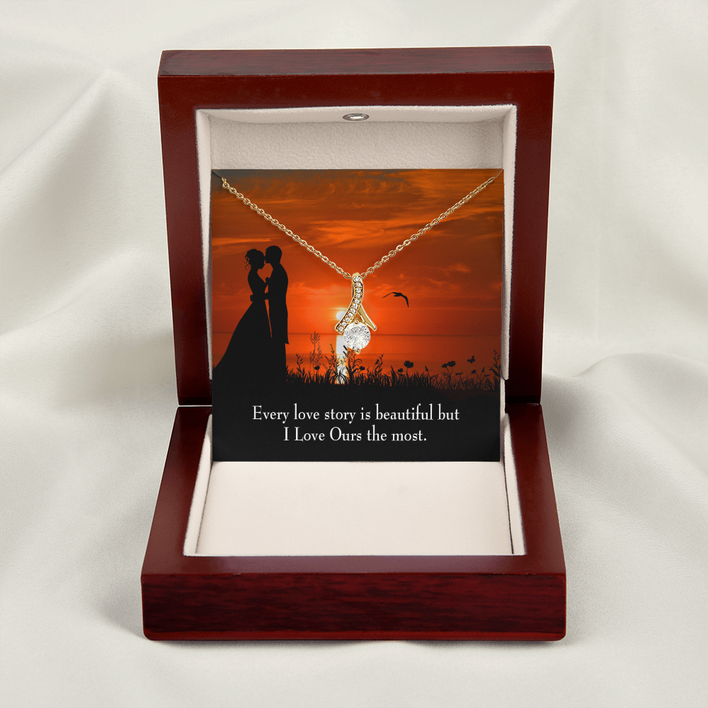 To My Girlfriend Love Our Story Alluring Ribbon Necklace Message Card-Express Your Love Gifts