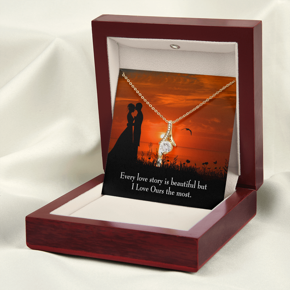 To My Girlfriend Love Our Story Alluring Ribbon Necklace Message Card-Express Your Love Gifts