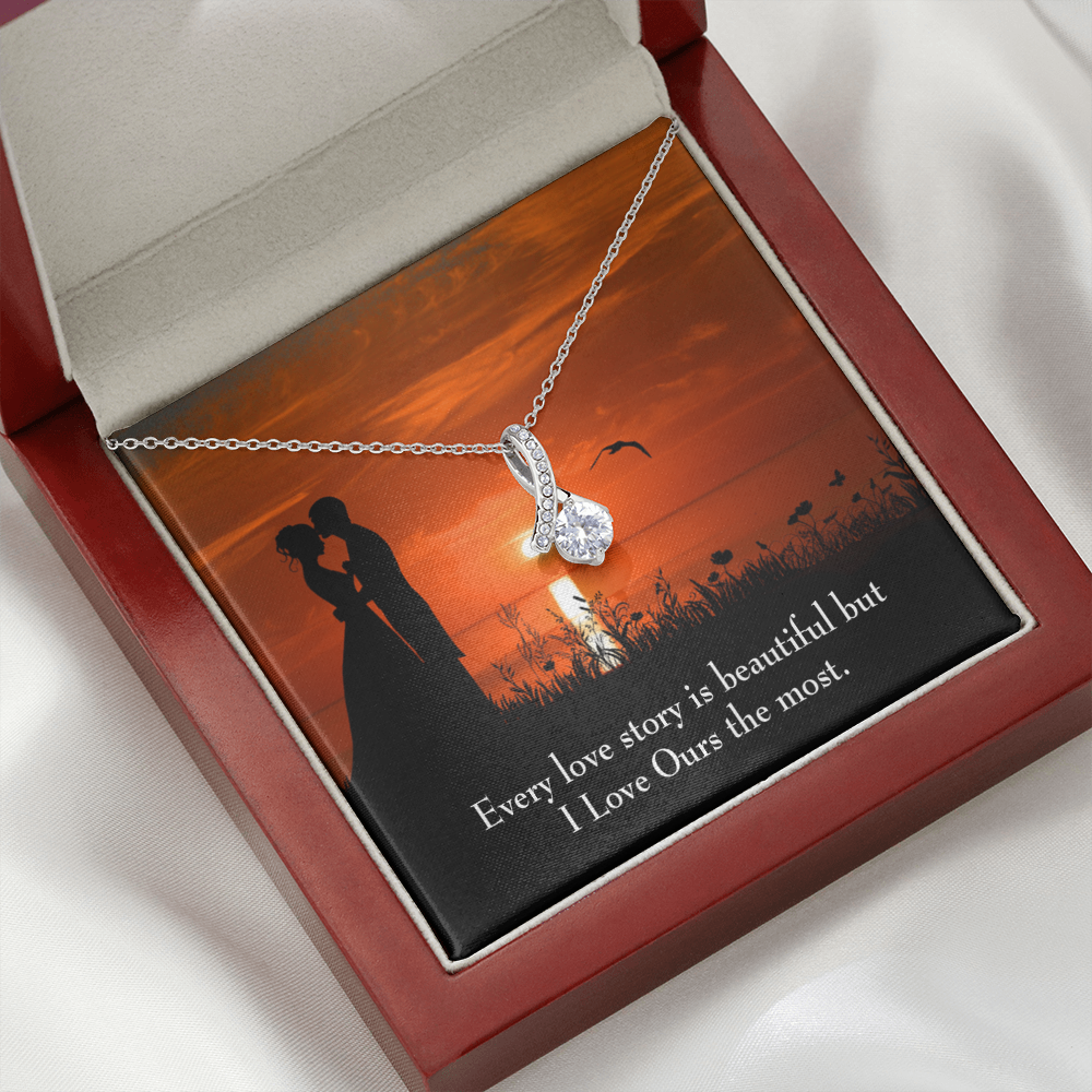 To My Girlfriend Love Our Story Alluring Ribbon Necklace Message Card-Express Your Love Gifts
