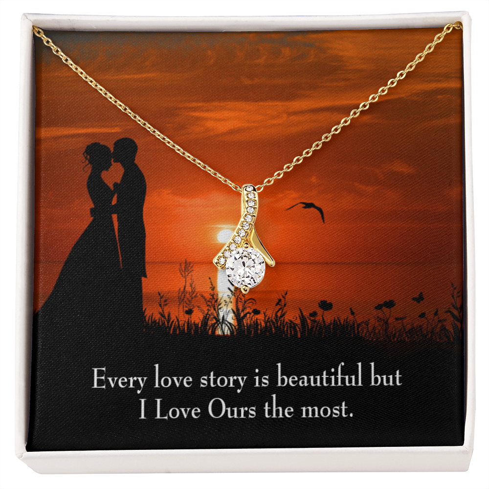 To My Girlfriend Love Our Story Alluring Ribbon Necklace Message Card-Express Your Love Gifts