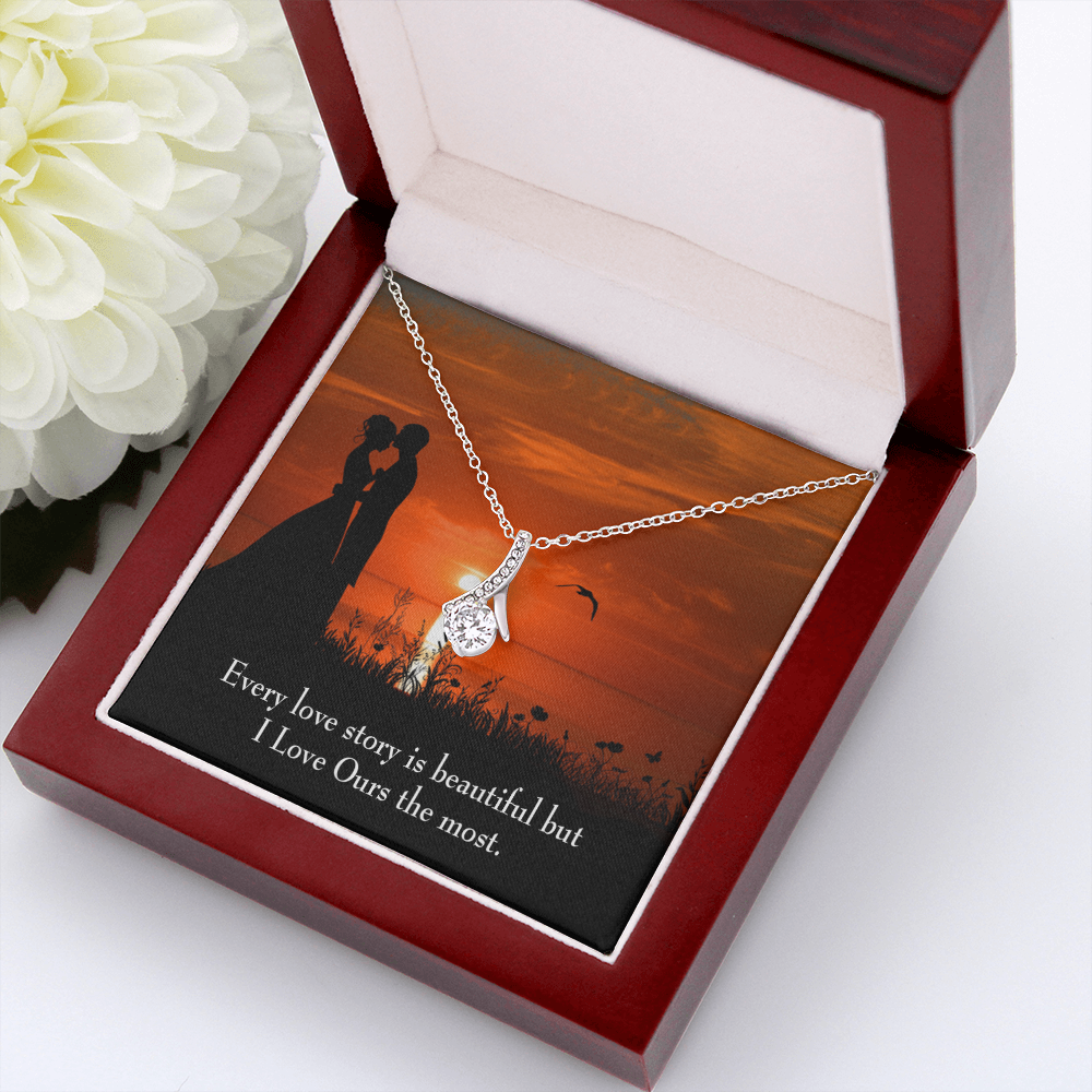 To My Girlfriend Love Our Story Alluring Ribbon Necklace Message Card-Express Your Love Gifts