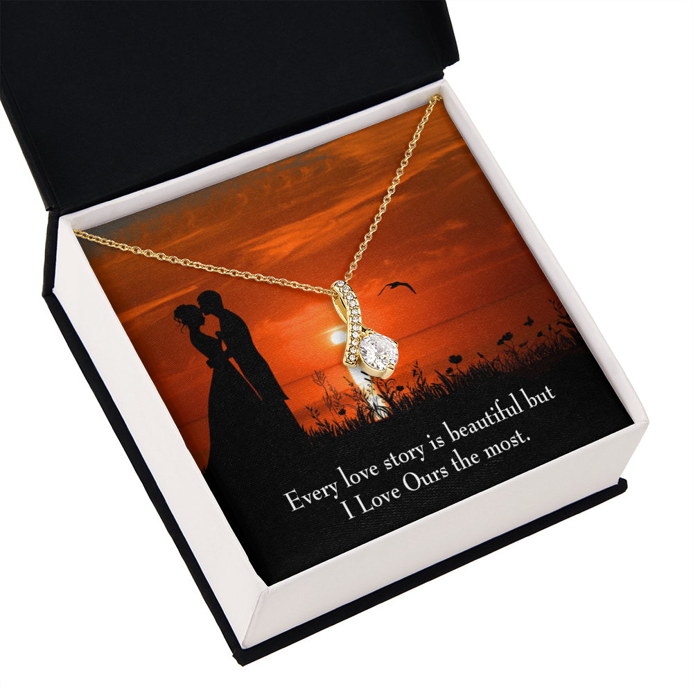 To My Girlfriend Love Our Story Alluring Ribbon Necklace Message Card-Express Your Love Gifts