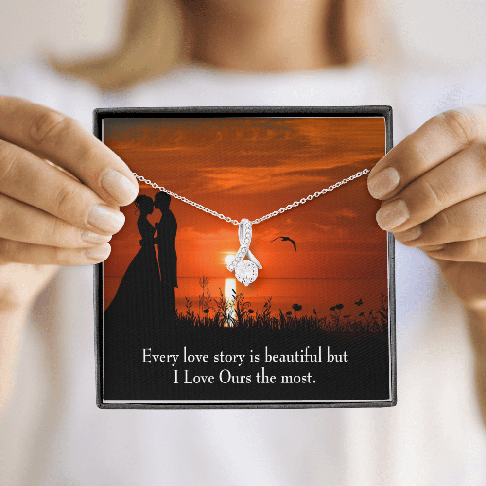 To My Girlfriend Love Our Story Alluring Ribbon Necklace Message Card-Express Your Love Gifts