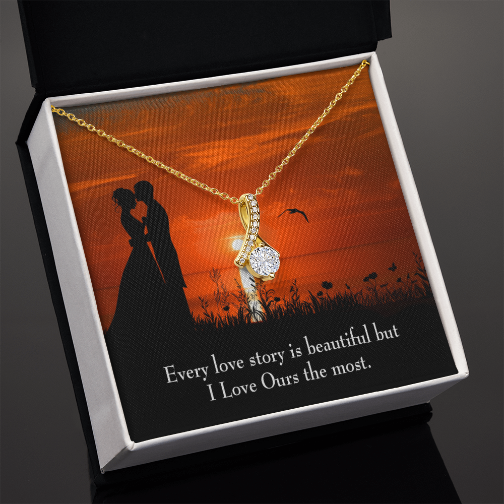 To My Girlfriend Love Our Story Alluring Ribbon Necklace Message Card-Express Your Love Gifts