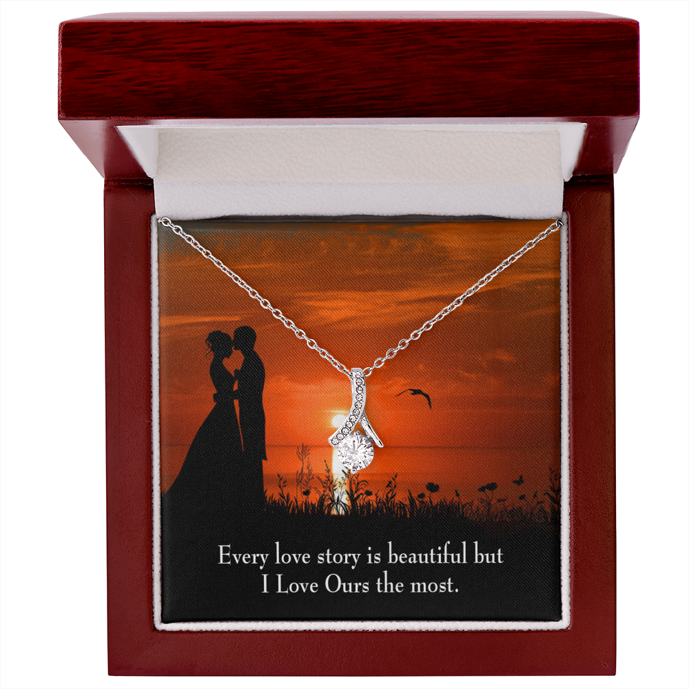 To My Girlfriend Love Our Story Alluring Ribbon Necklace Message Card-Express Your Love Gifts