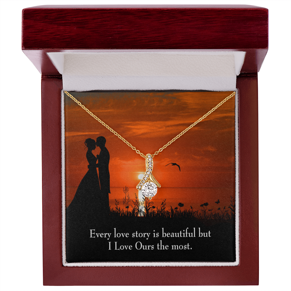 To My Girlfriend Love Our Story Alluring Ribbon Necklace Message Card-Express Your Love Gifts