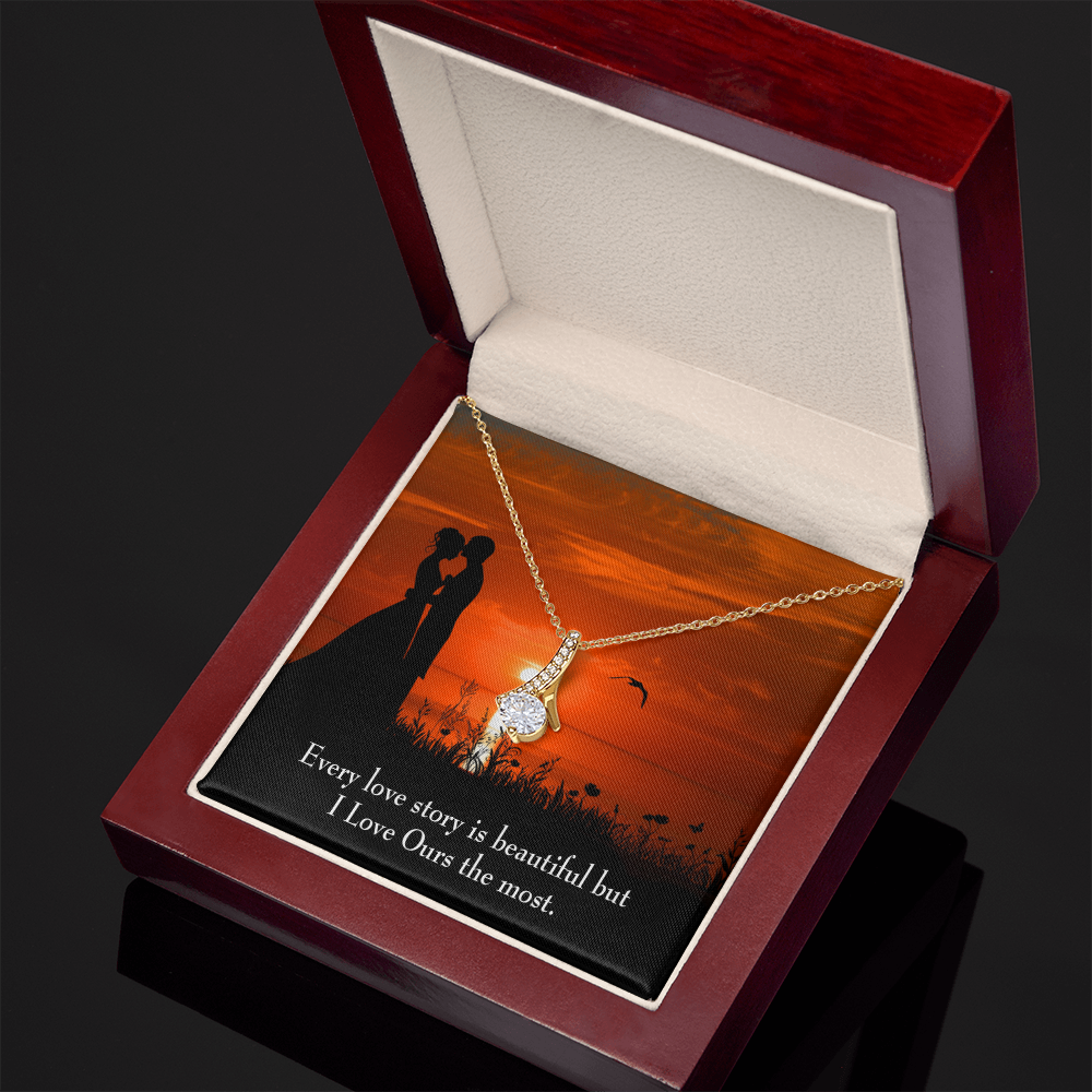 To My Girlfriend Love Our Story Alluring Ribbon Necklace Message Card-Express Your Love Gifts